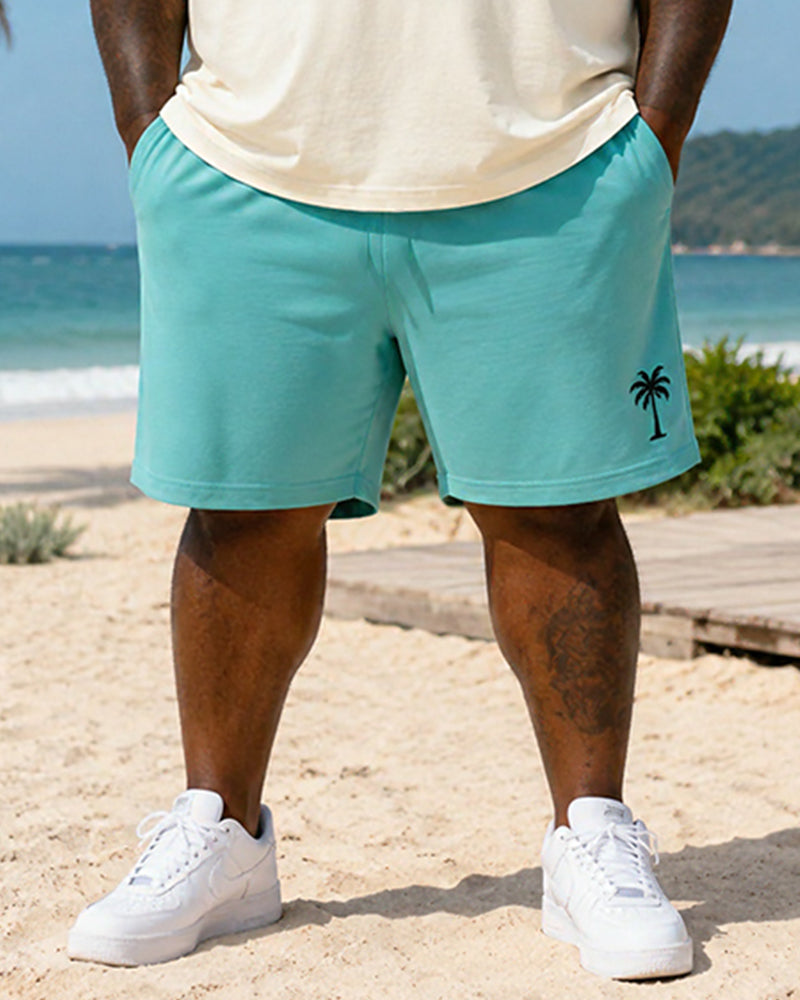 Big & Tall Men's Live Simple Coconut Print Round Neck Short Sleeve T-Shirt Shorts Set