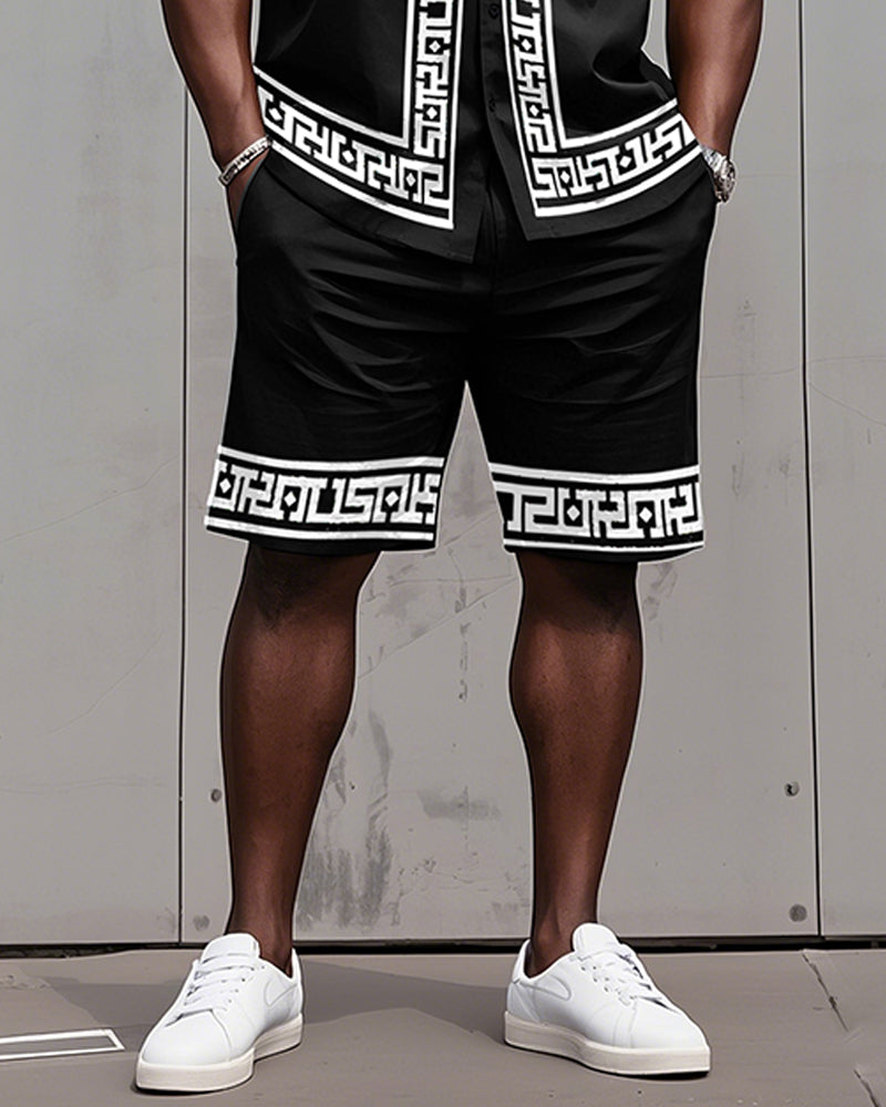Big & Tall Men's Santa Claus Muscle Cosplay Printed Short Sleeve Shirt Shorts Set