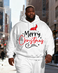 Big & Tall Men's White "Merry Christmas" Christmas Hat Print Hoodie Set