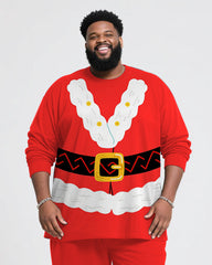 Big & Tall Men's Santa Claus Cosplay Printed Long Sleeve T-Shirt Trousers Suit