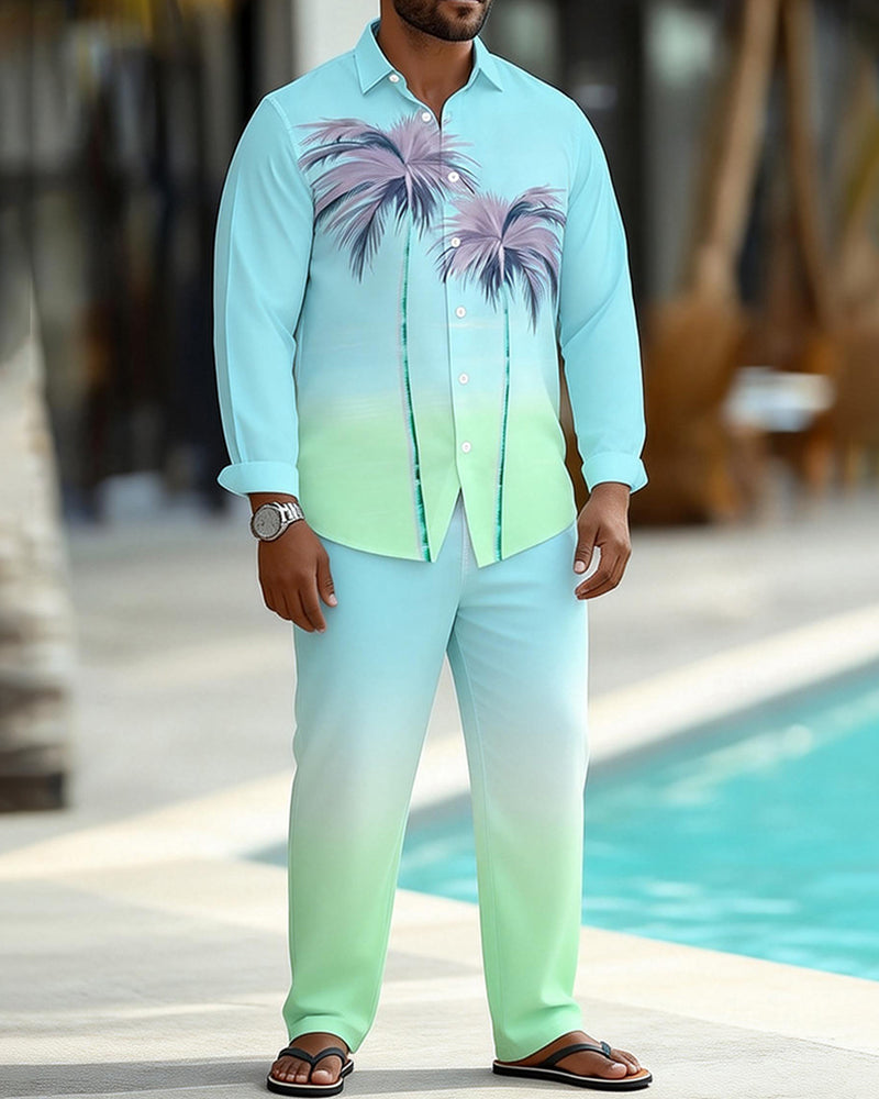 Big & Tall Men's Gradient Coconut Print Long Sleeve Shirt Pants Set