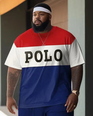 Big & Tall Men's Letter Contrast Stitching Printed Crewneck Short Sleeve T-Shirt Shorts Set