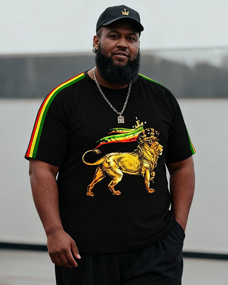 Big & Tall Men's Thunder Guise Golden Lion Coronal Print T-Shirt Pants Set