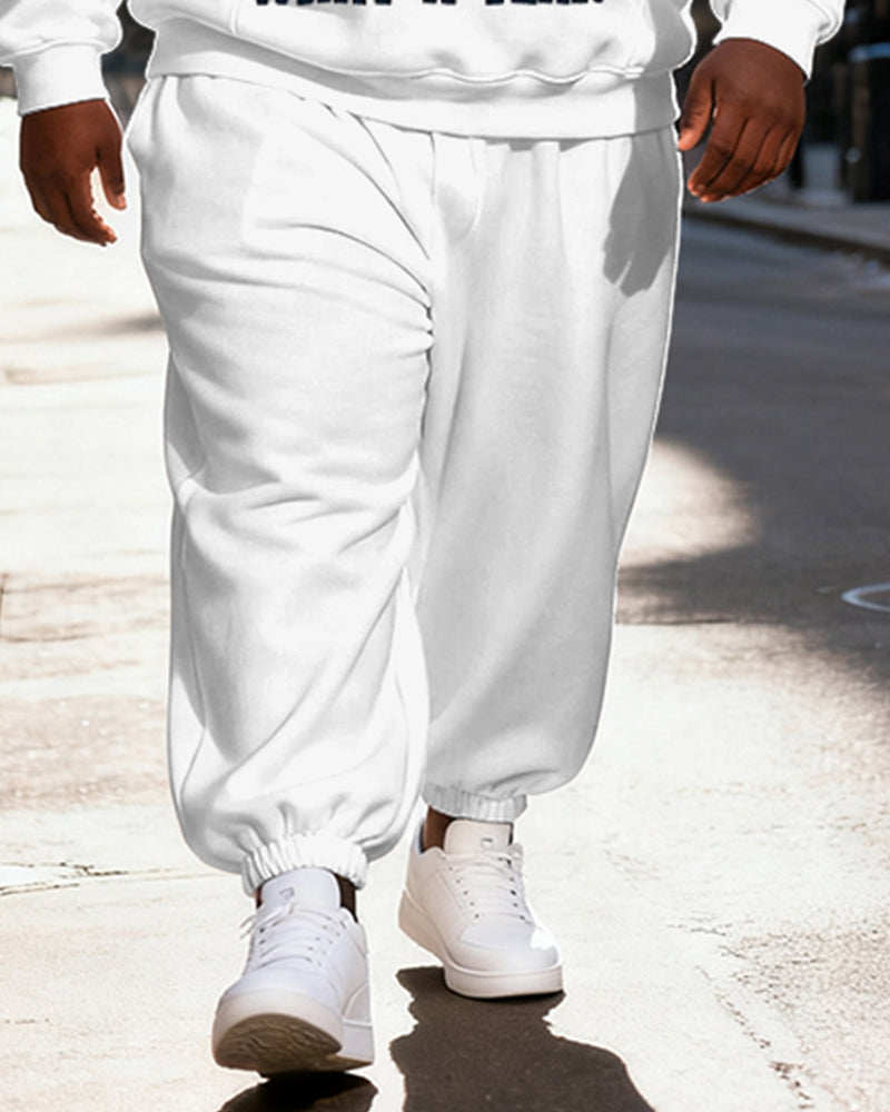 Big & Tall Men's White Skull Santa Claus "HO HO HOLY SHIT WHAT A YEAR" Print Hoodie Set