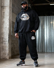 Big & Tall Men's Black Metallic Lip-Print Hoodie Set