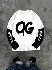 Big & Tall Men's "OG" Dripping Letter Printed Fake Two-Piece Long Sleeve T-Shirt