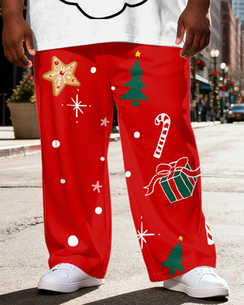Big & Tall Men's White Santa Claus Beard "Ho Ho Ho" Printed T-Shirt Pants Set