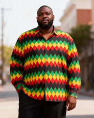 Big & Tall Men's African Diamond Print Long Sleeve Shirt Pants Set