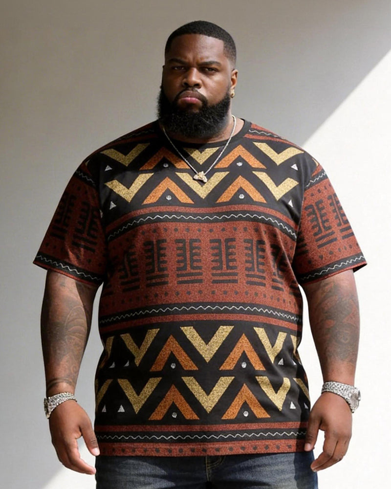 Big & Tall Men's Ethnic Geometric Print Crewneck Short-sleeved T-shirt