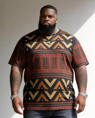 Big & Tall Men's Ethnic Geometric Print Crewneck Short-sleeved T-shirt