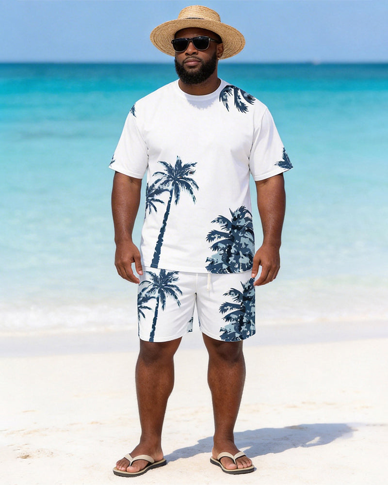 Big & Tall Men's Navy Coconut Printed Crew Neck Short Sleeve T-shirt Shorts Set