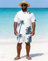Big & Tall Men's Navy Coconut Printed Crew Neck Short Sleeve T-shirt Shorts Set