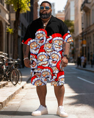Big & Tall Men's Santa Claus Graffiti Print Short Sleeve Shirt Shorts Set