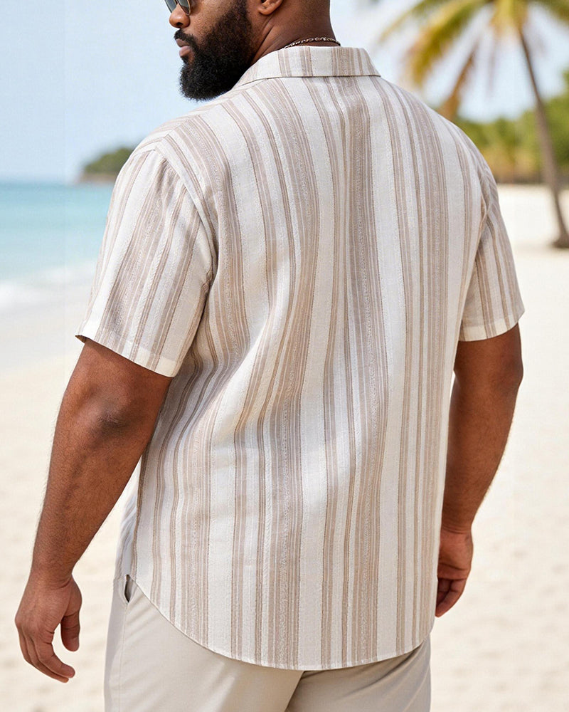 M-3XL Retro Texture Striped Casual Short Sleeve Shirt