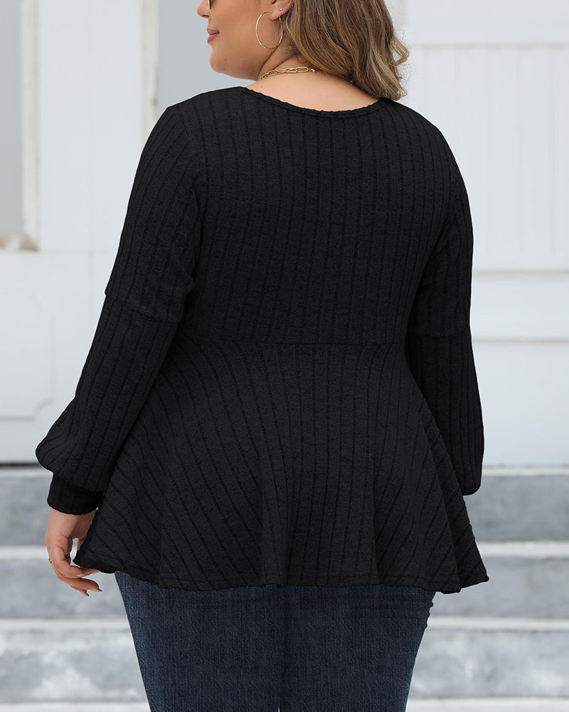 Women's Large Solid Color Striped V-neck Gold Button T-shirt L-5XL