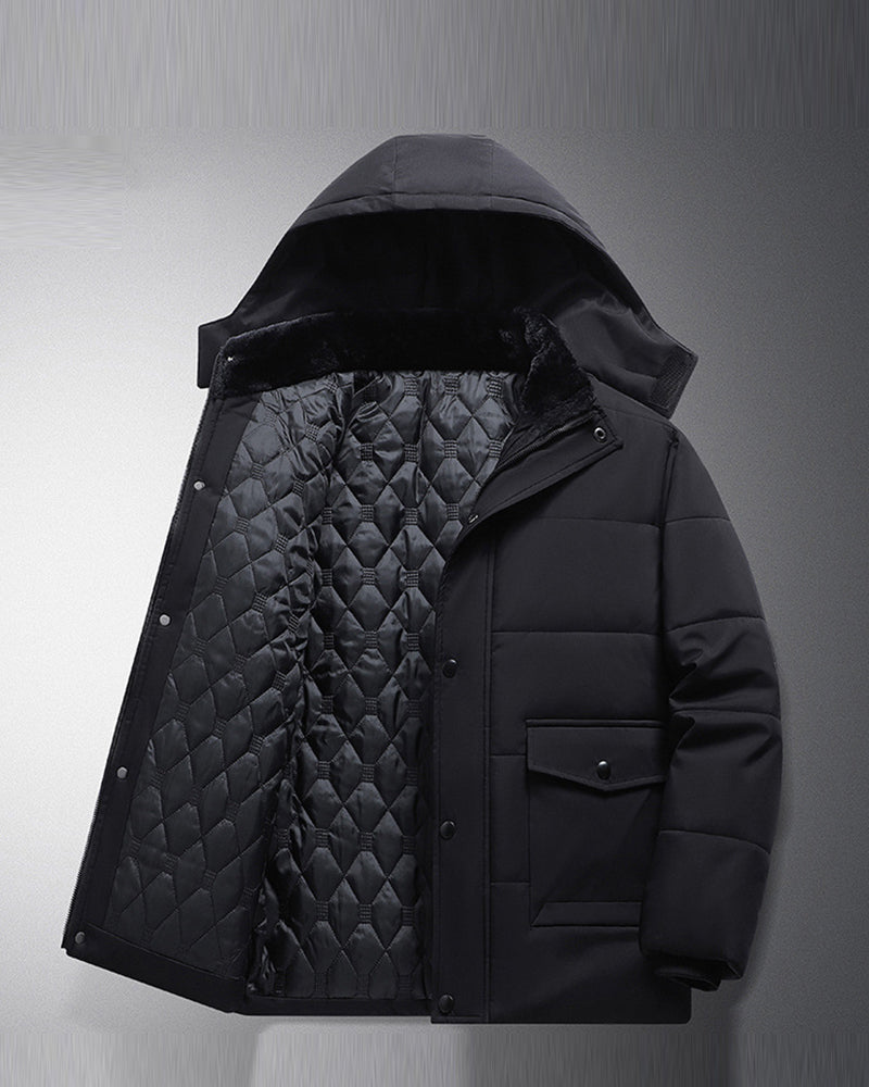 Big & Tall Men's Solid Color Padded Hooded Long Cotton-padded Jacket Coat M-8XL