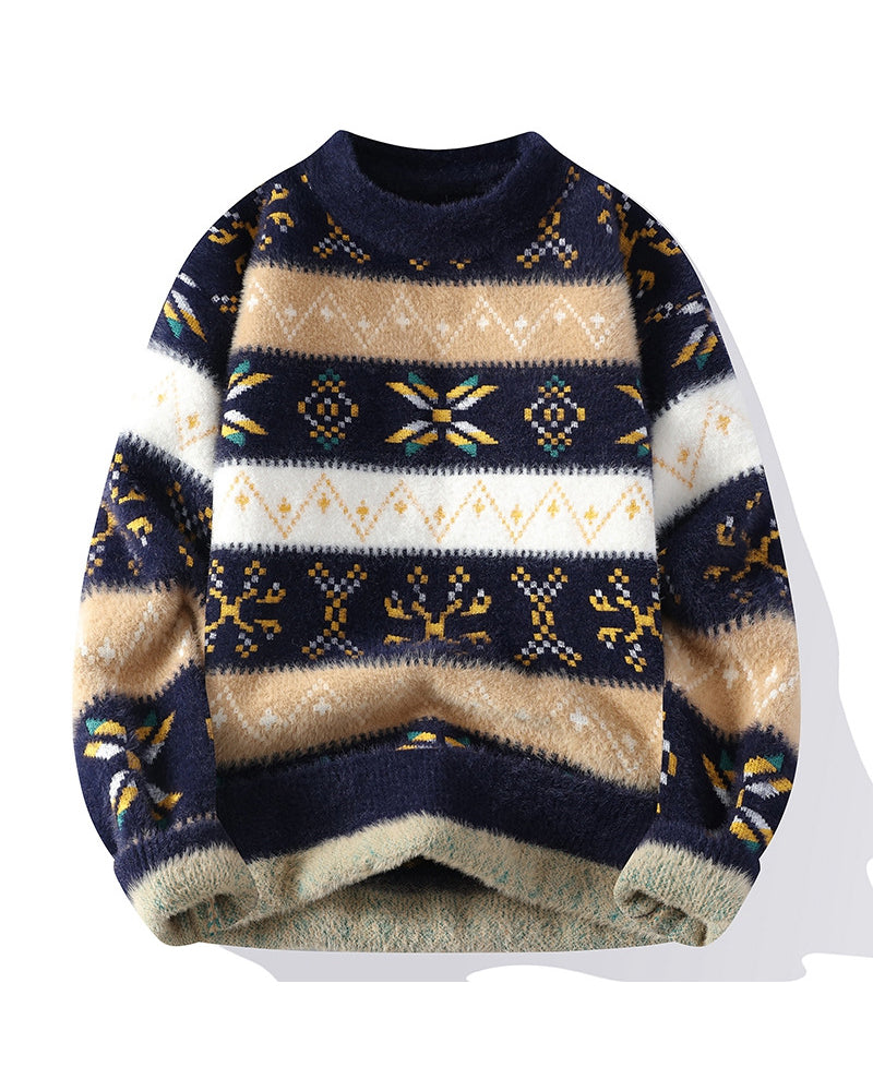 Big & Tall Men's Vintage Contrast Jacquard Sweater M-3XL