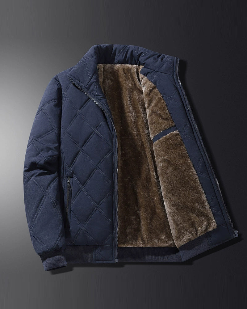 Big & Tall Men's Solid Color Vertical Neck Thickened Diamond Plaid Cotton Jacket M-5XL