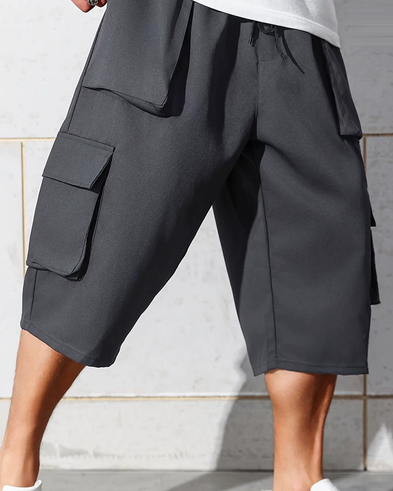 Big & Tall Men's Drawstring Multi-Pocket Loose Casual Claw Pants 7-Point Pants 2XL-6XL