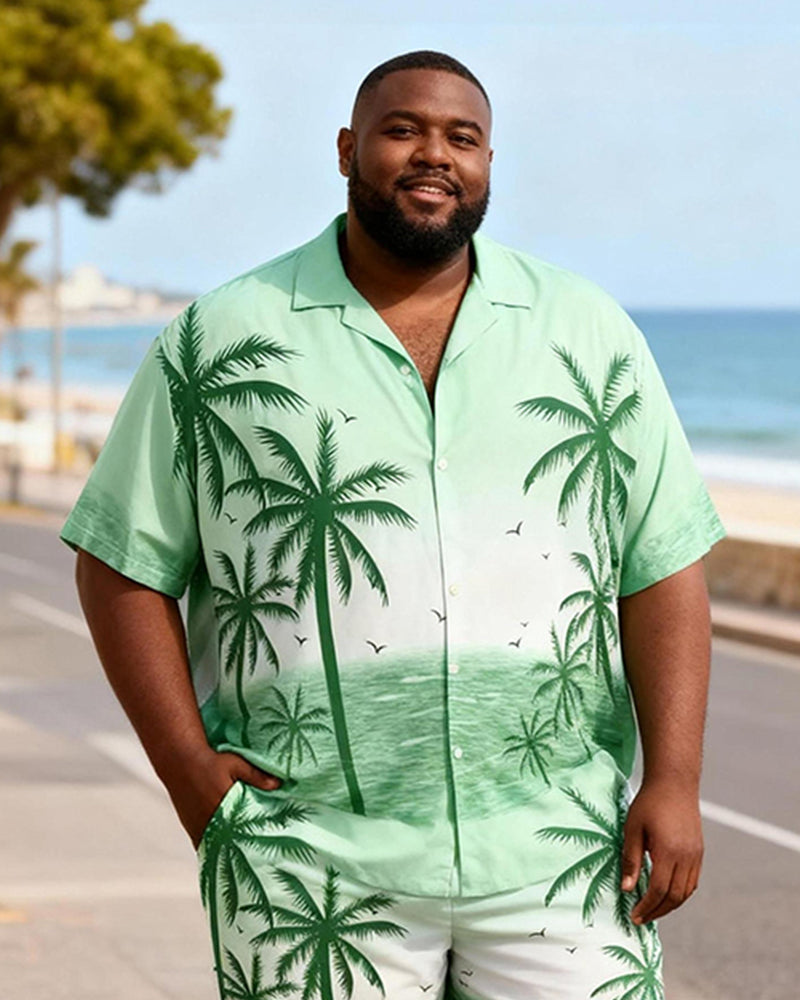 Big & Tall Men's Green Coconut Gradual Print Short Sleeve Shirt Shorts Set
