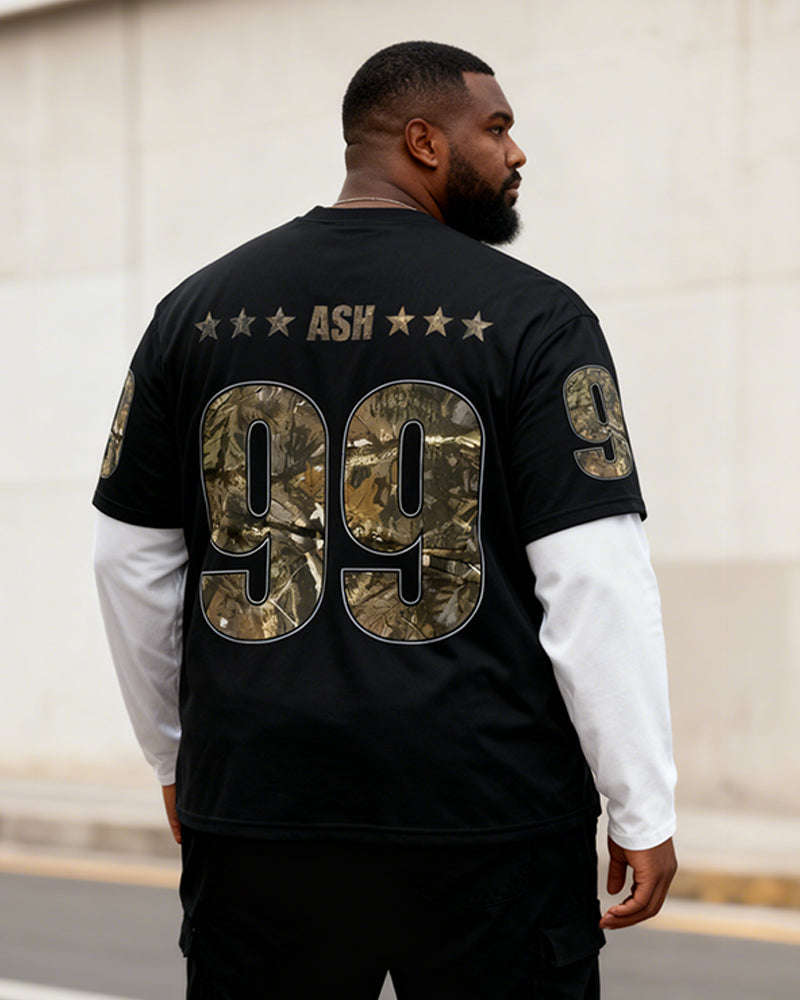 Big & Tall Men's Camouflage 1992 Printed Fake Two-piece Long-sleeved T-shirt