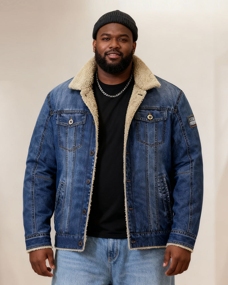 Big & Tall Men's Thickened Velvet Lapel Fur Collar Jacket Coat M-7XL