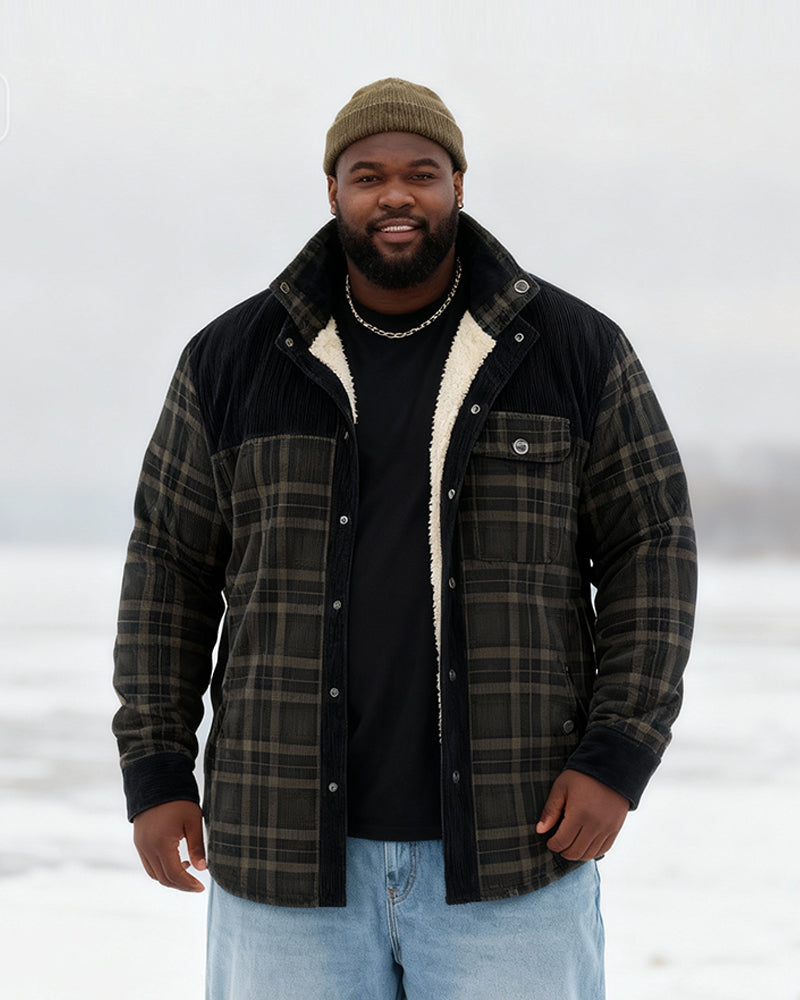 Big & Tall Men's Thickened Long Sleeve Plaid Shirt Jacket M-4XL