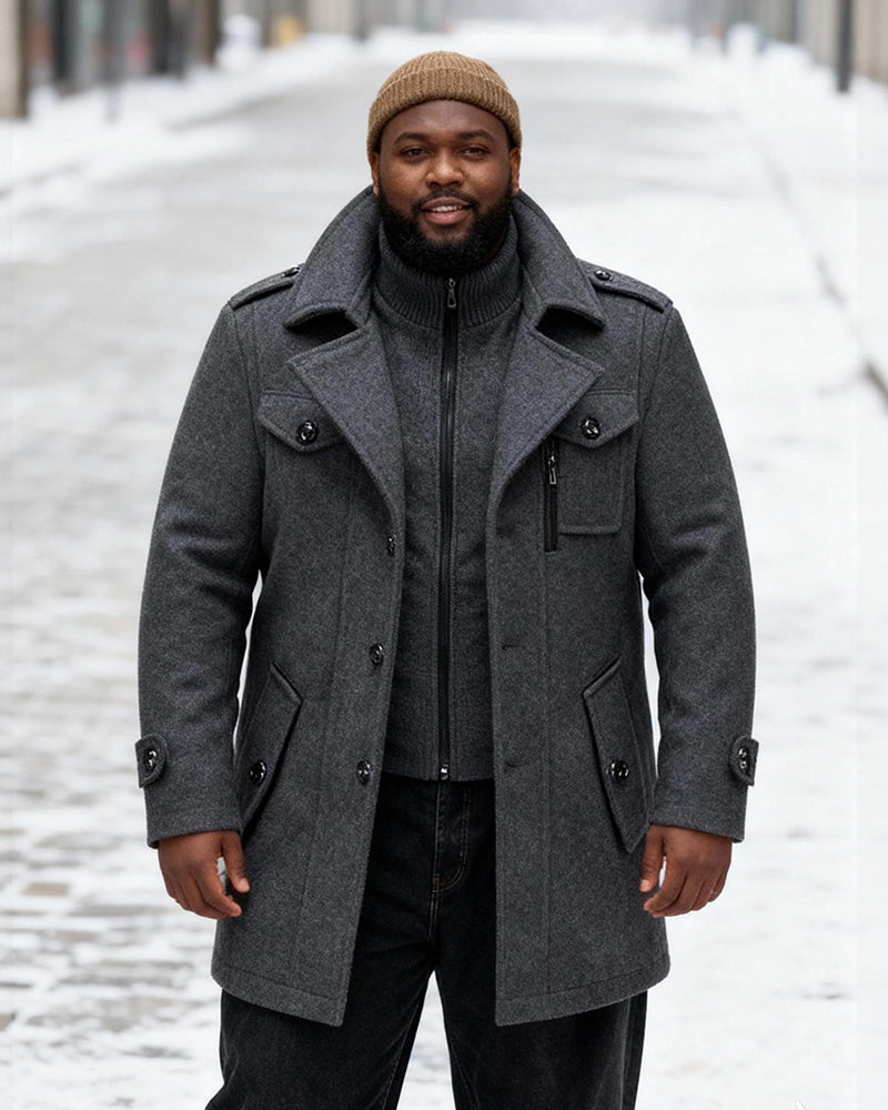 Big & Tall Men's Fashion Double Collar Business Wool Coat M-6XL