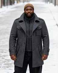 Big & Tall Men's Fashion Double Collar Business Wool Coat M-6XL