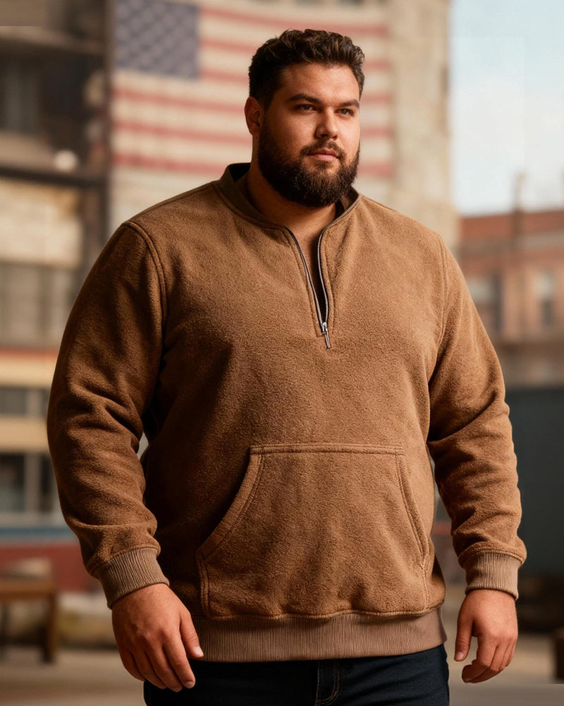 Big & Tall Men's American Retro Padded Double-sided Polar Fleece Half-open Collar Sweater Coat L-4XL