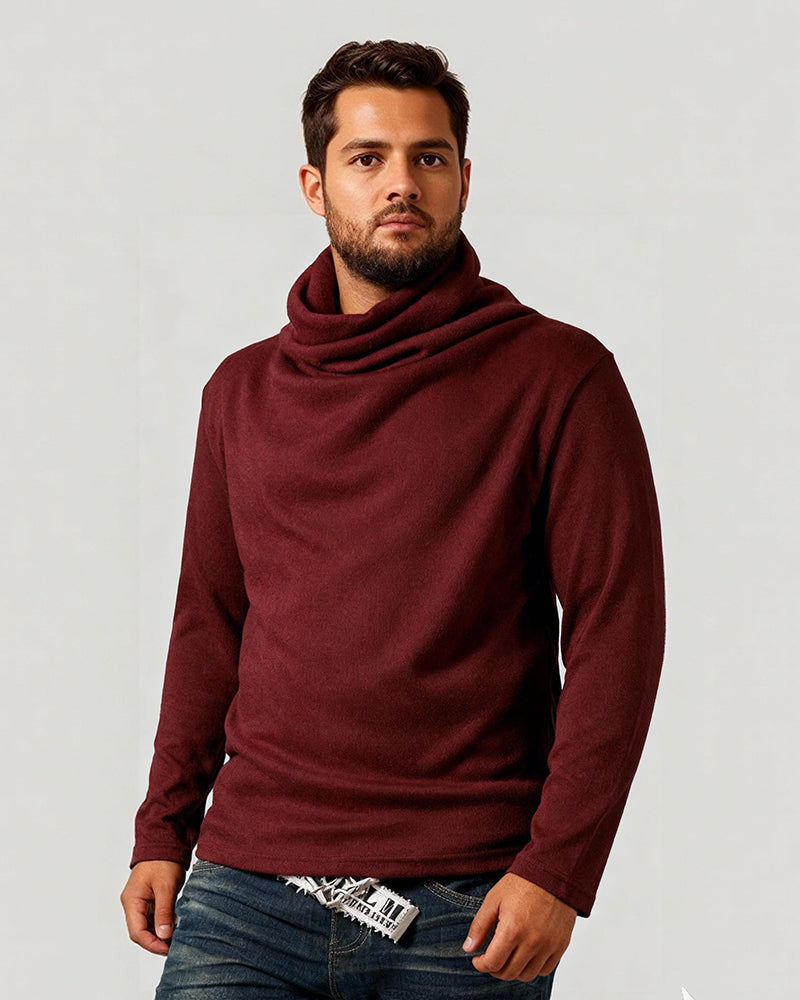 Big & Tall Men's Thin Pile Collar Long Sleeve Base Shirt Simple High Collar T-shirt M-3XL