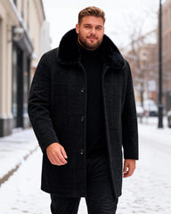 Big & Tall Men's Removable Wool Collar Medium Long Thickened Woolen Chenille Jacket L-4XL