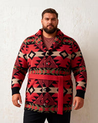 Big & Tall Men's Retro Mid-length Aztec Jacquard Cardigan Sweater Coat M-3XL