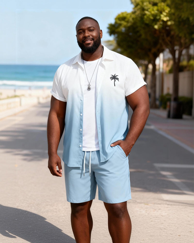 Big & Tall Men's Gradient Blue Coconut Printed Short Sleeve Shirt Shorts Set