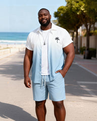 Big & Tall Men's Gradient Blue Coconut Printed Short Sleeve Shirt Shorts Set