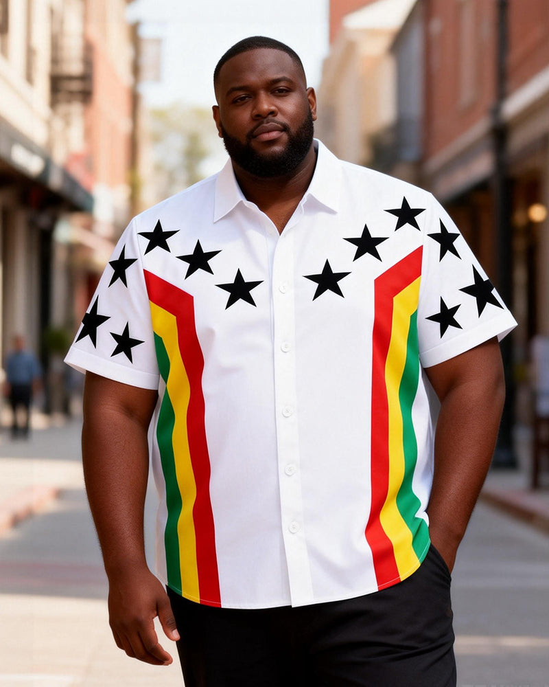 Big & Tall Men's Pan African Star-striped Contrast Printed Short Sleeve Shirt