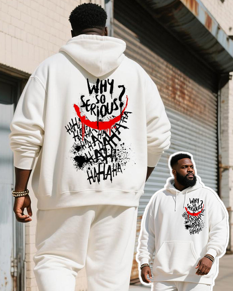 Big & Tall Men's White HA Graffiti Letter Print Hoodie Set