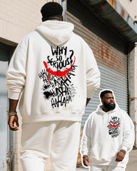 Big & Tall Men's White HA Graffiti Letter Print Hoodie Set
