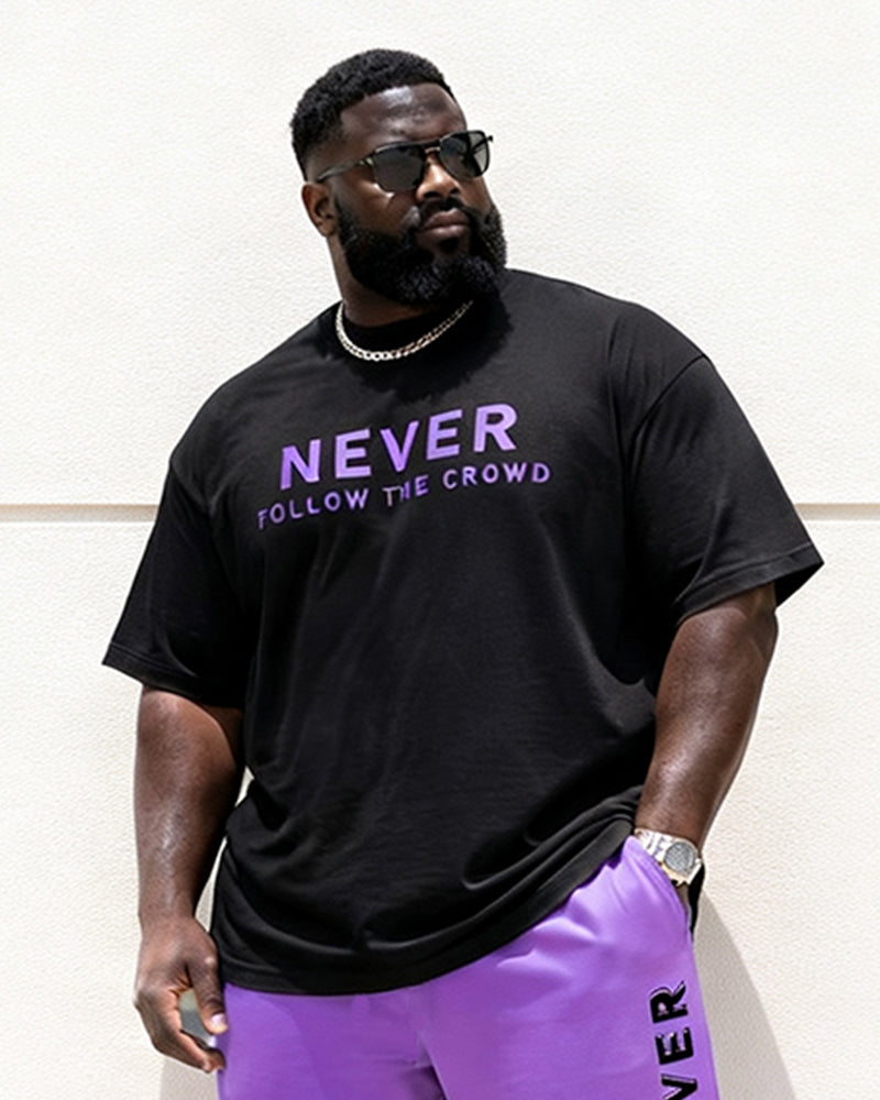 Big & Tall Men's Contrast NEVER Alphabet Print T-Shirt Pants Set