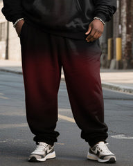 Big & Tall Men's Black And Red Gradient Respect Letter Print Hoodie Set