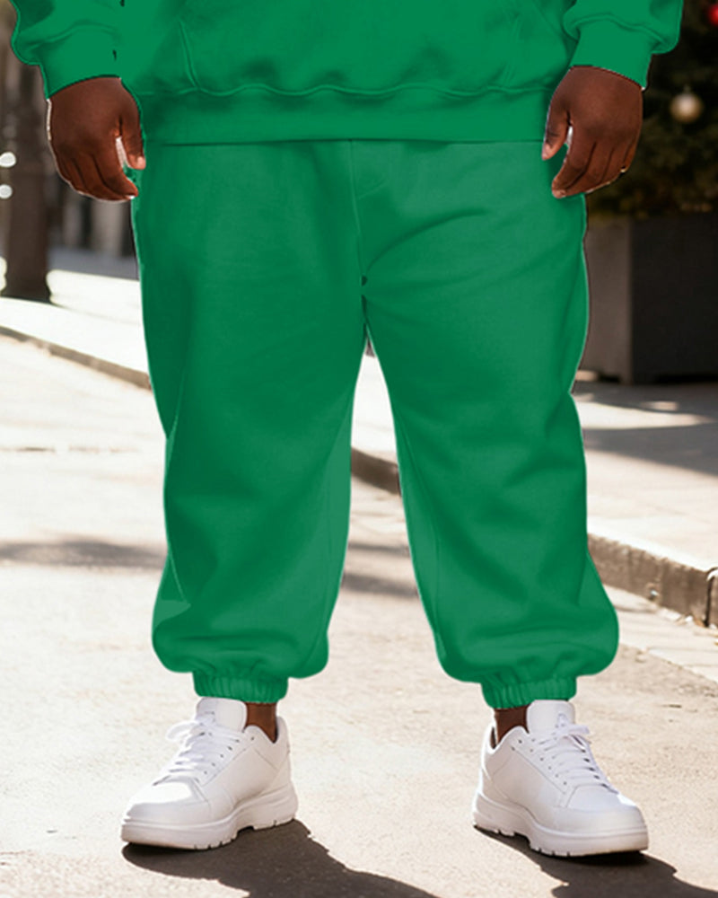 Big & Tall Men's Green Gingerbread Man Hot Cocoa Print Hoodie Set