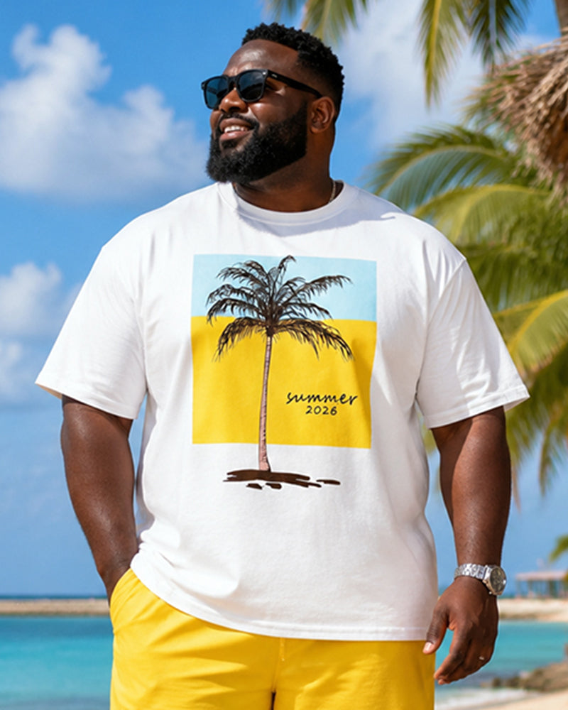 Big & Tall Men's Summer Coconut Print Round Neck Short Sleeve T-Shirt Shorts Set