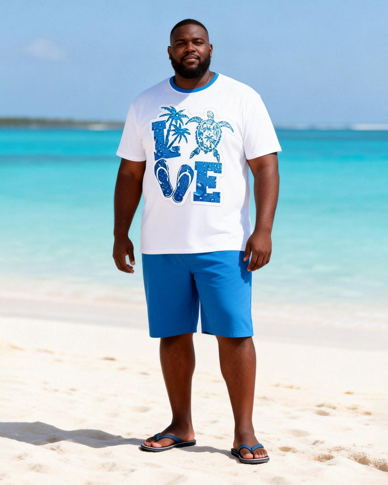 Big & Tall Men's Ocean LOVE Printed Round Neck Short Sleeve T-Shirt Shorts Set