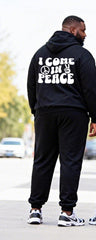 Big & Tall Couples Black And Red Contrast Color "Peace" Gesture Slogan Printed Hoodie Set
