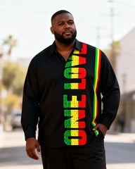 Big & Tall Men's "ONE LOVE" Reggae Striped Print Long Sleeve Shirt Pants Set