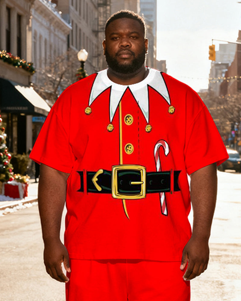 Big & Tall Men's White Santa Claus Beard "Ho Ho Ho" Printed T-Shirt Pants Set