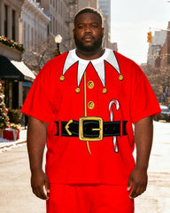 Big & Tall Men's White Santa Claus Beard "Ho Ho Ho" Printed T-Shirt Pants Set