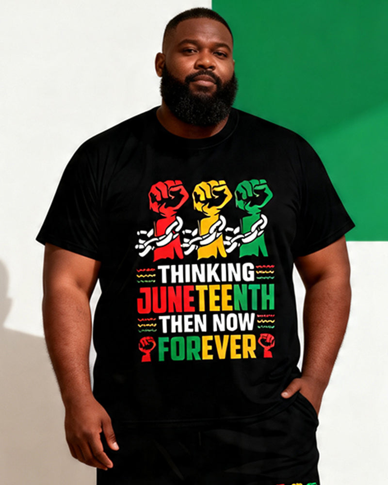 Big & Tall Men's Juneteenth Break Free Chain Fist Printed Crewneck Short Sleeve T-Shirt Shorts Set