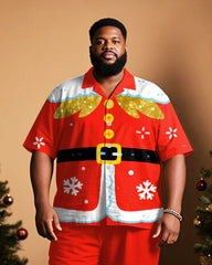 Big & Tall Men's Santa Claus Cosplay Printed Short Sleeve Shirt Trousers Suit