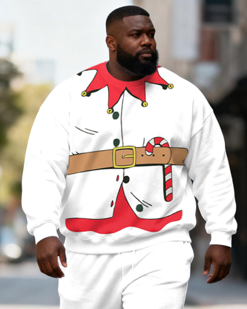 Big & Tall Men's White Christmas Elf Print Crewneck Sweat Set